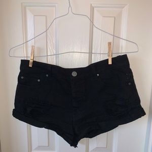 black distressed denim shorts